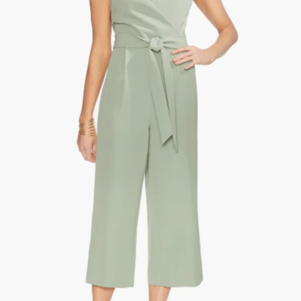 Navy Blue Crop-length Belted Wide Leg Jumpsuit